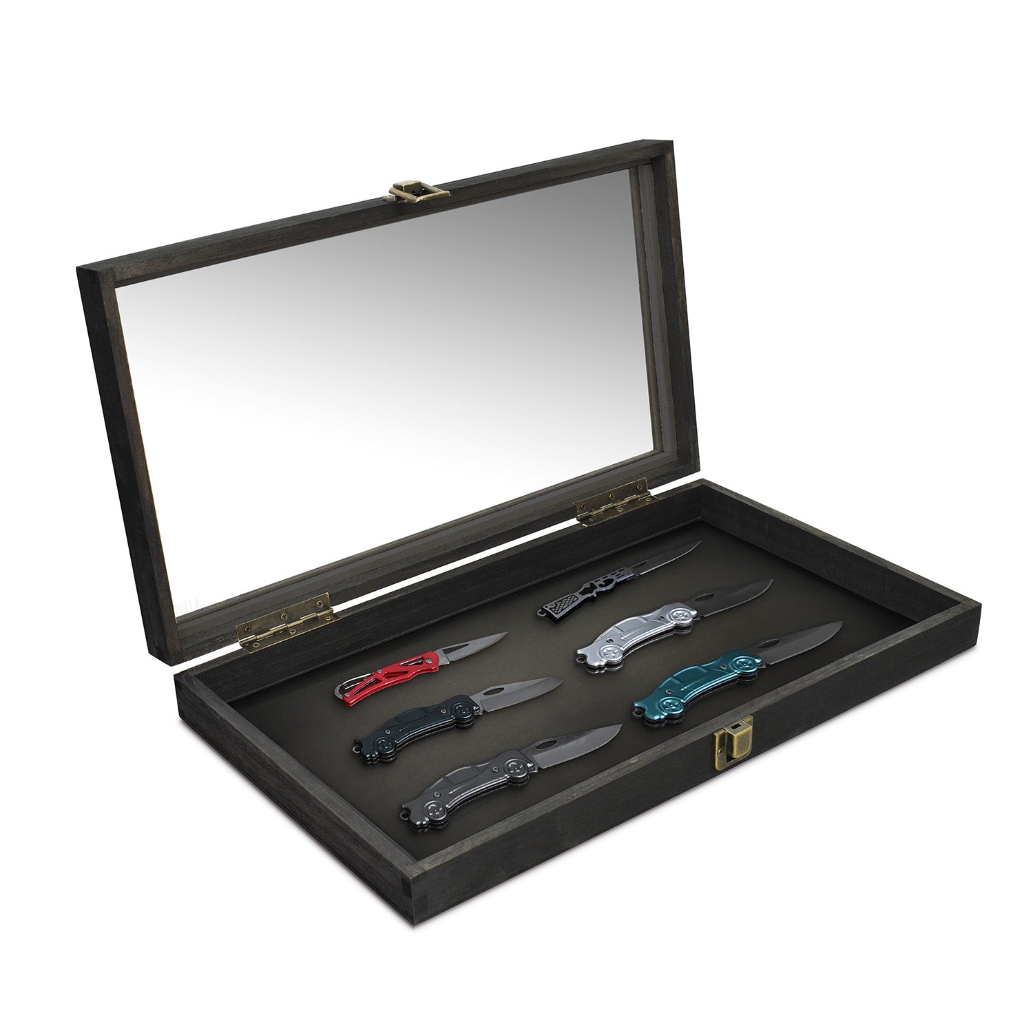 #WD83C Antique Wood Storage Case with Tempered Glass View Top