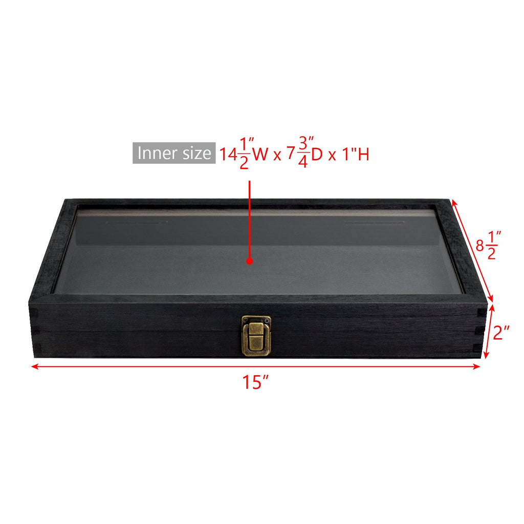 #WD83C Antique Wood Storage Case with Tempered Glass View Top