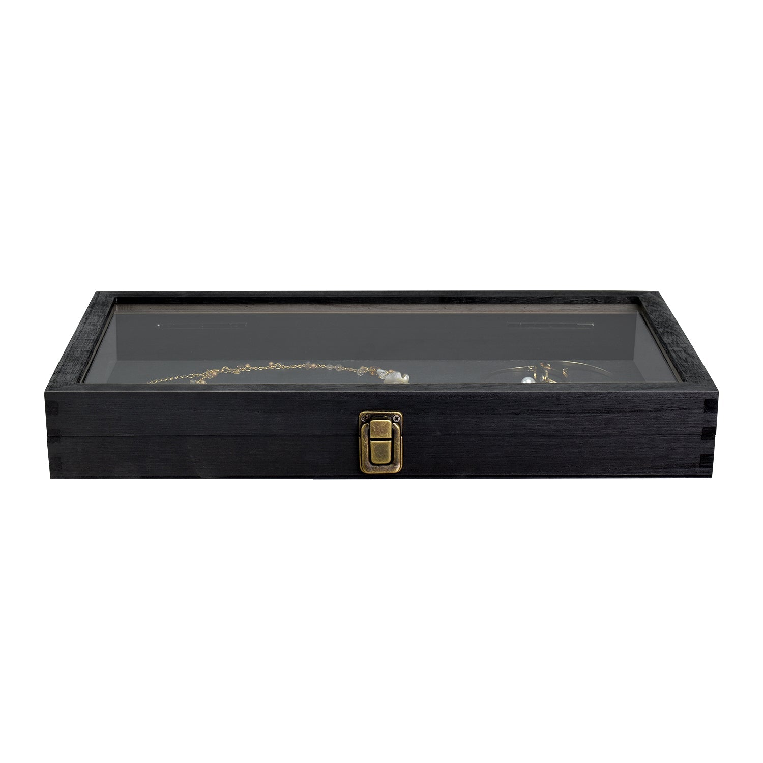 #WD83C Antique Wood Storage Case with Tempered Glass View Top