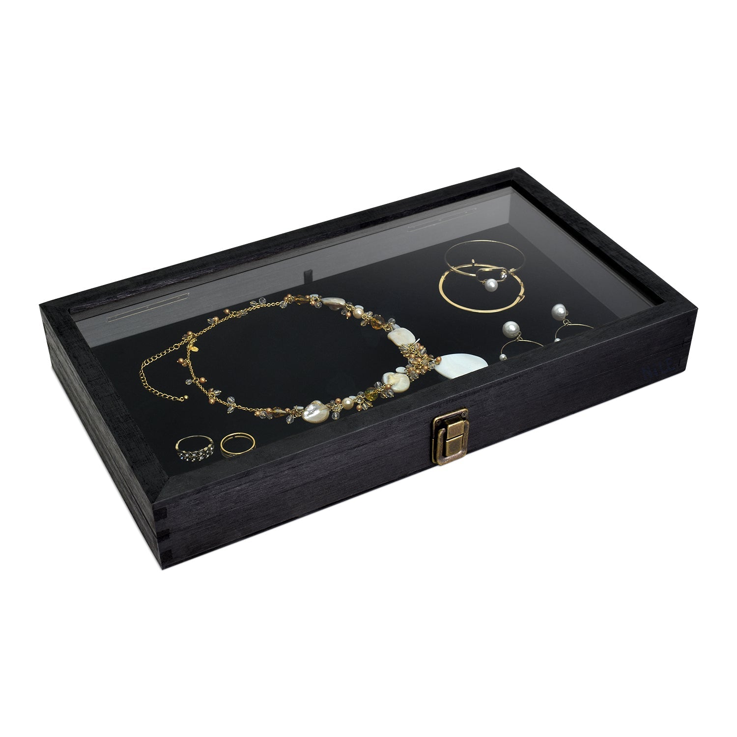 #WD83C+93-1 BK Wooden Jewelry Display Case with Black Velvet Pad 