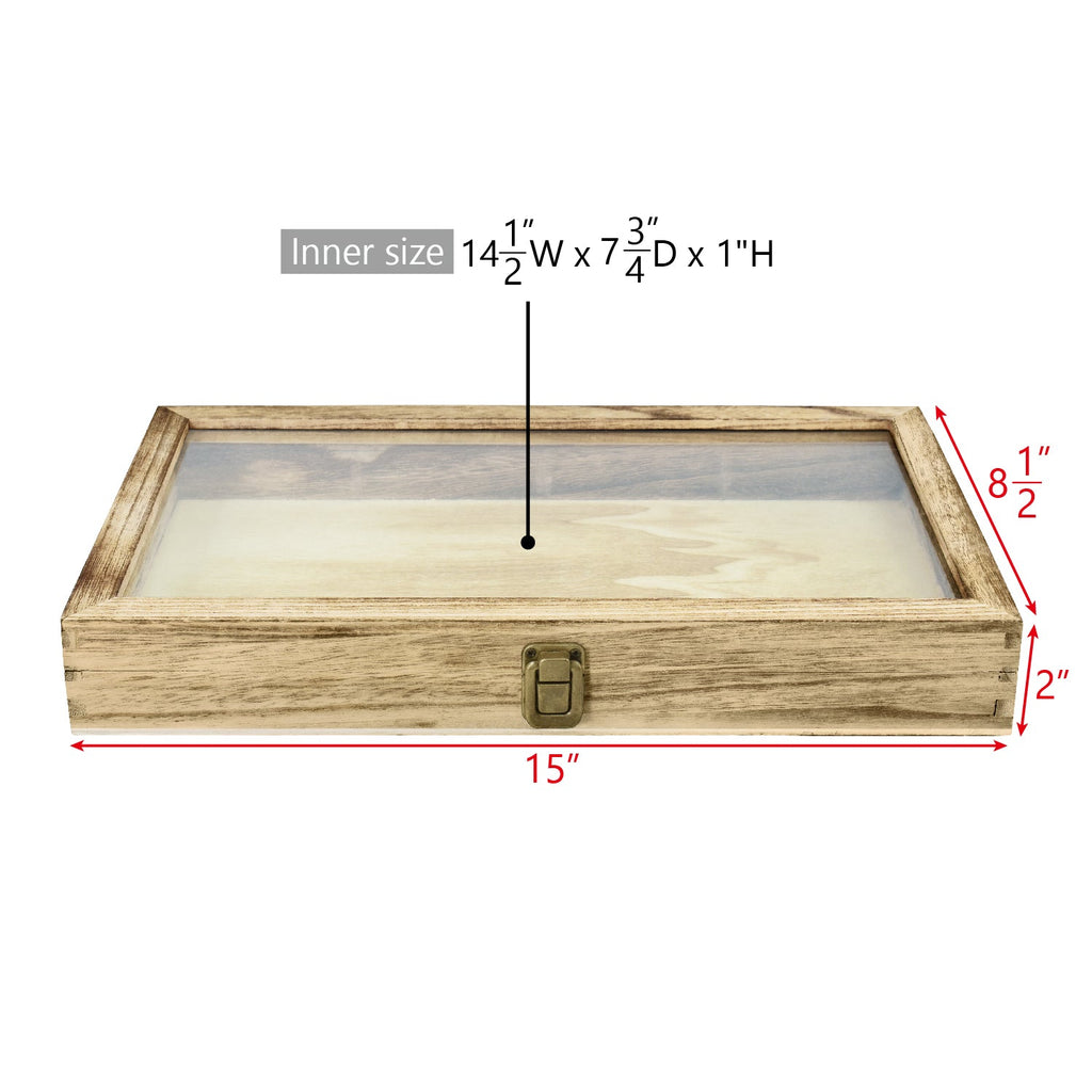 #WD83C Antique Wood Storage Case with Tempered Glass View Top