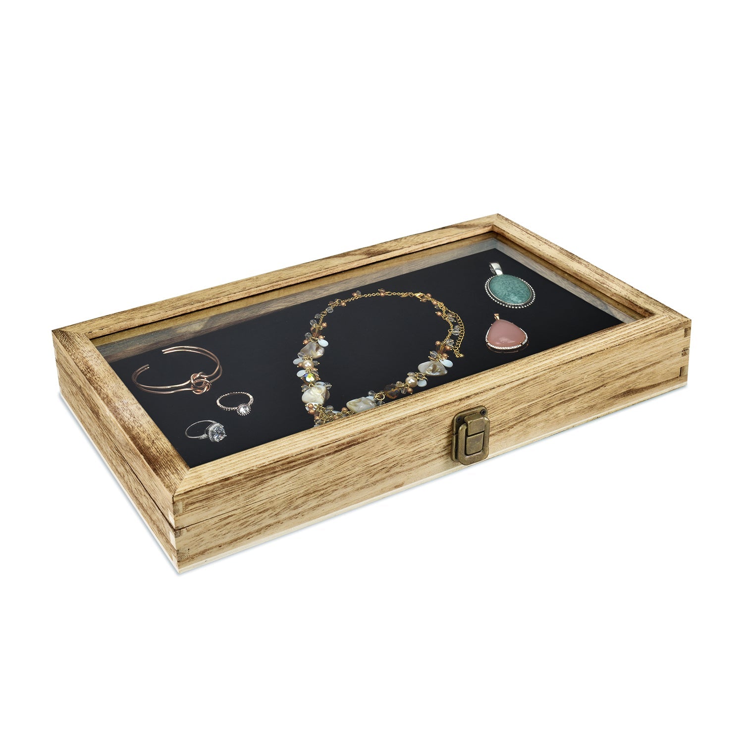 #WD83C+93-1 BK Wooden Jewelry Display Case with Black Velvet Pad 