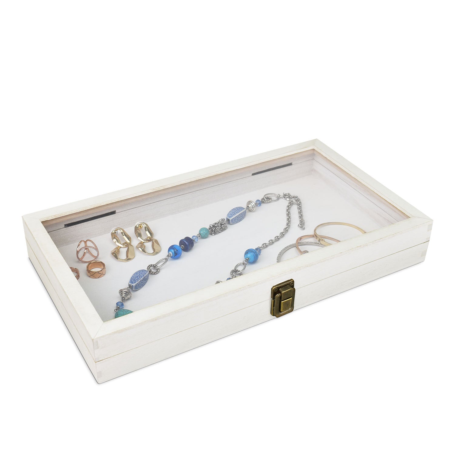 Wooden Jewelry Display Case with Glass Lid-Nile Corp