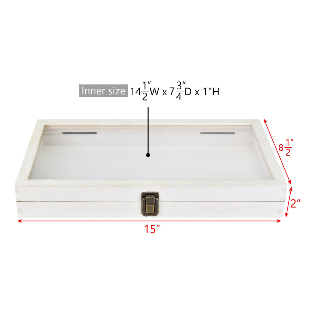 #WD83C Antique Wood Storage Case with Tempered Glass View Top