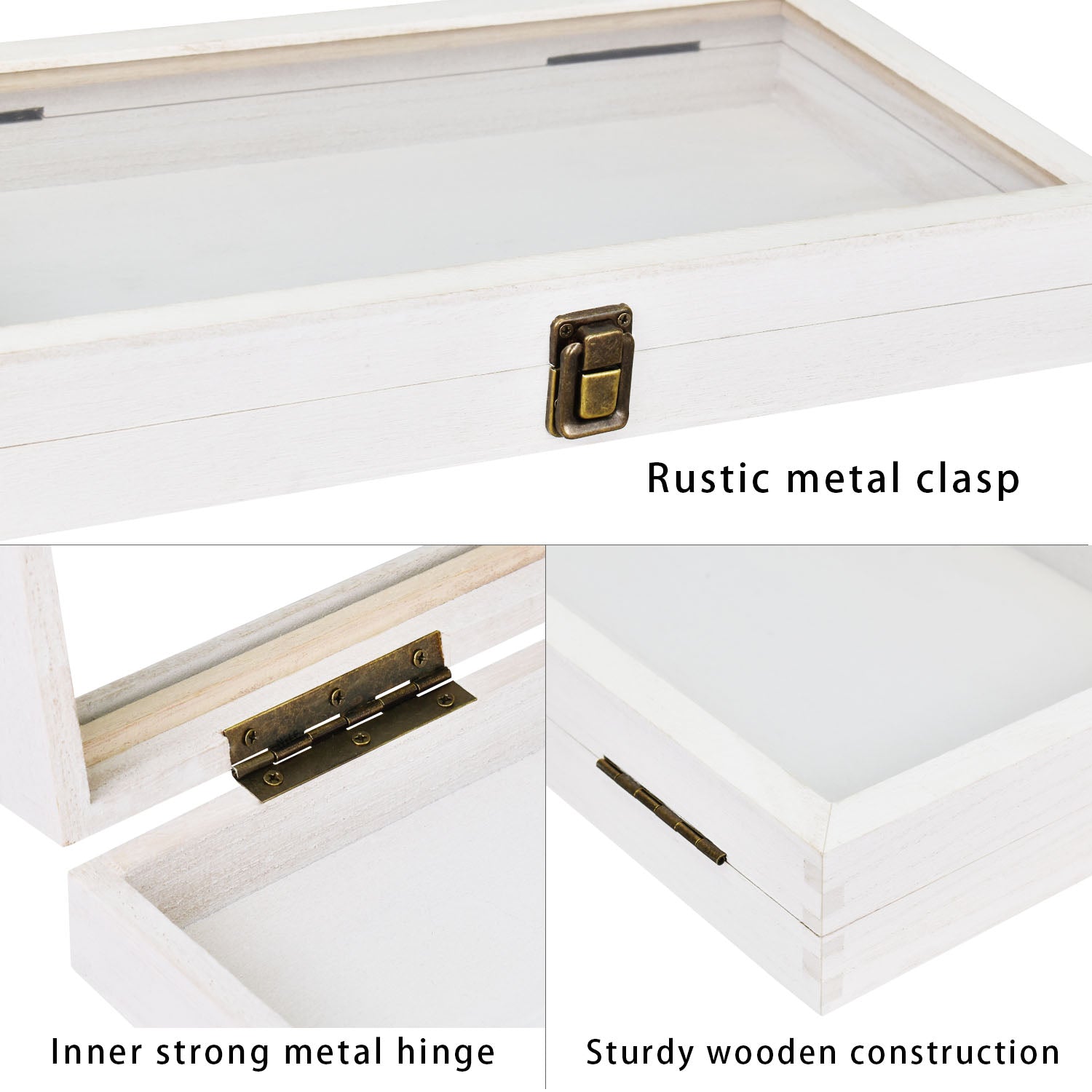 #WD83C Antique Wood Storage Case with Tempered Glass View Top
