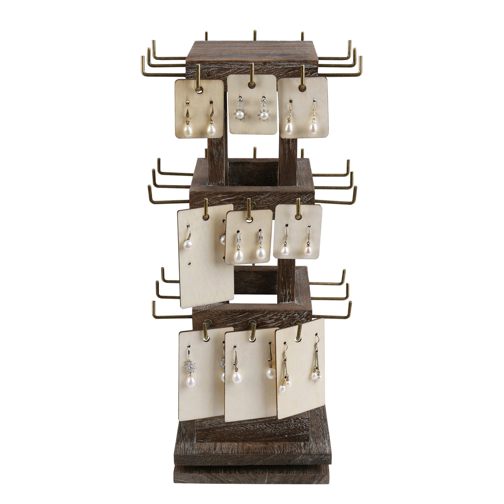 #WDJ5036  Natural Wood Rotating 36 Hooks Jewelry Tower , Coffee color
