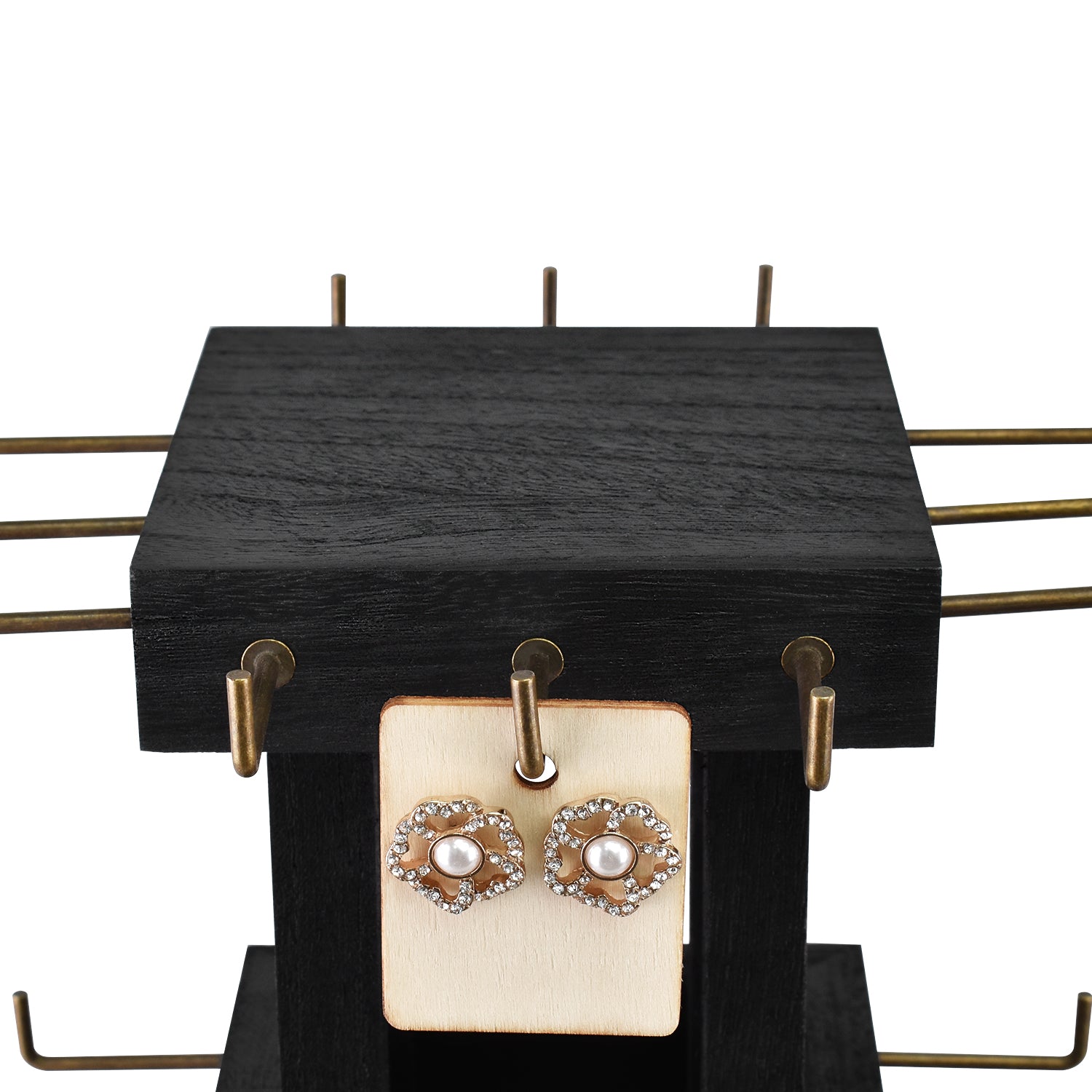 #WDJ5036  Natural Wood Rotating 36 Hooks Jewelry Tower , Coffee color