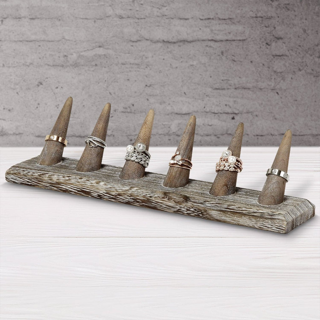 #WDT326Rx2-Wooden Finger Ring Holder Stand Jewelry Display for 6 Rings