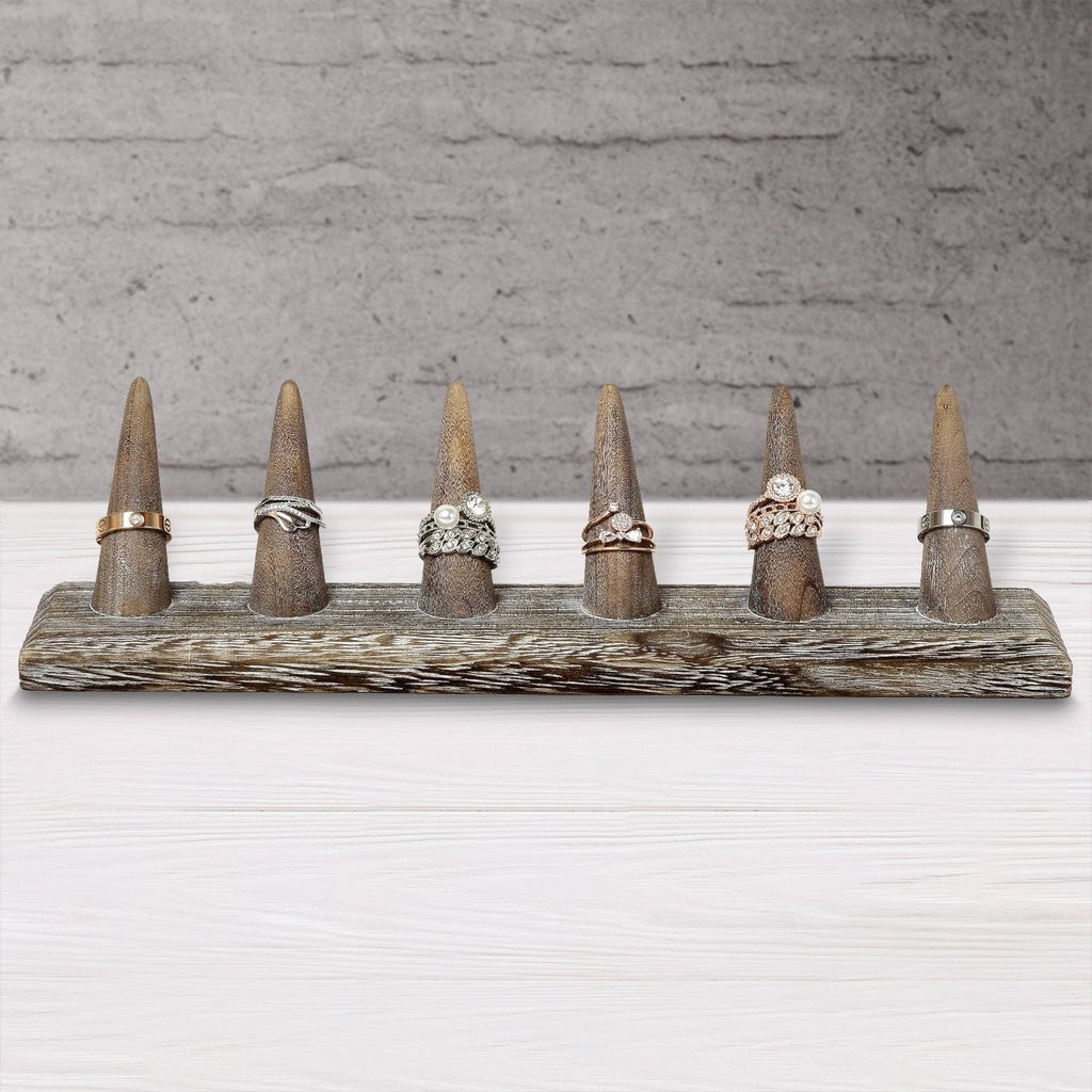 #WDT326Rx2-Wooden Finger Ring Holder Stand Jewelry Display for 6 Rings