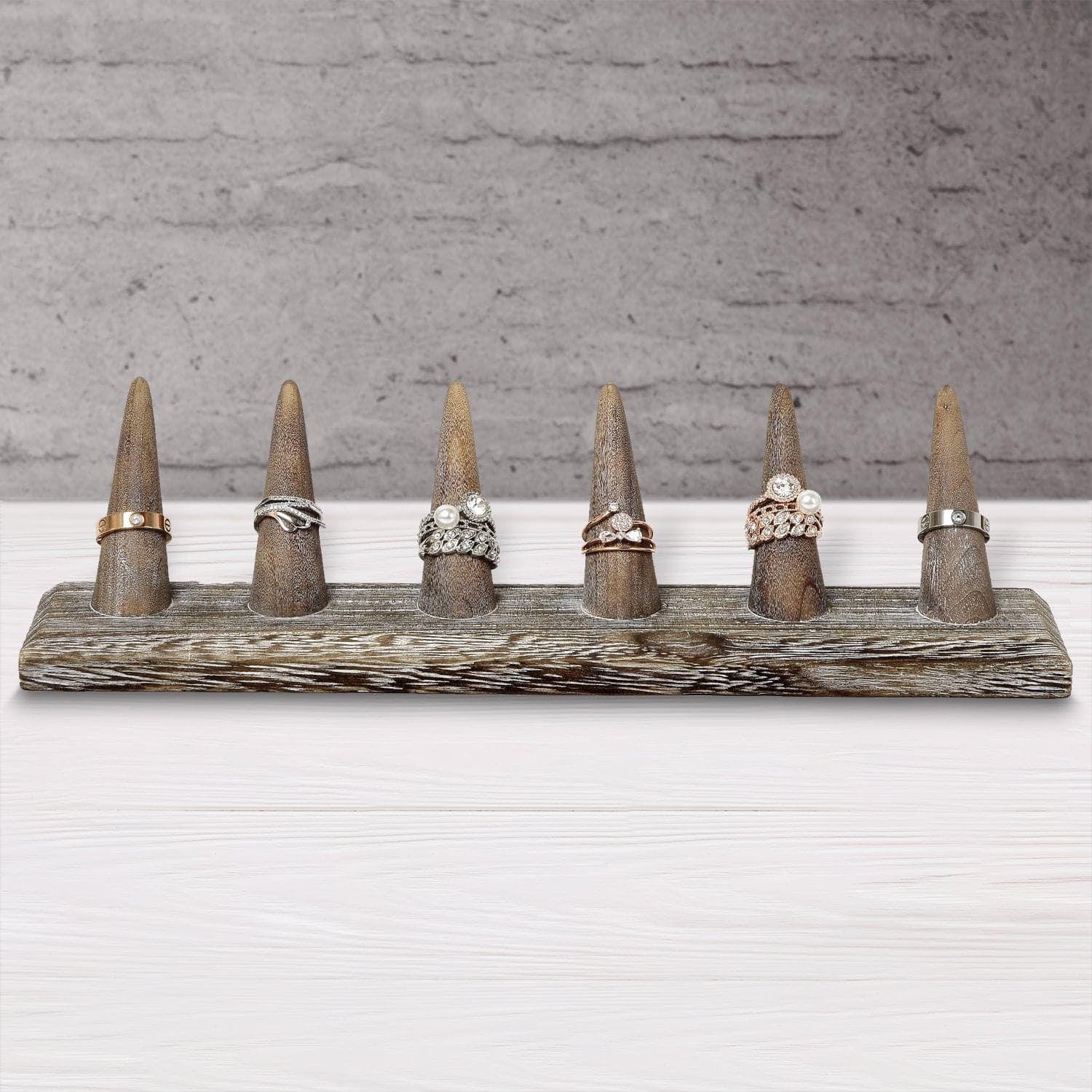 #WDT326Rx2-Wooden Finger Ring Holder Stand Jewelry Display for 6 Rings