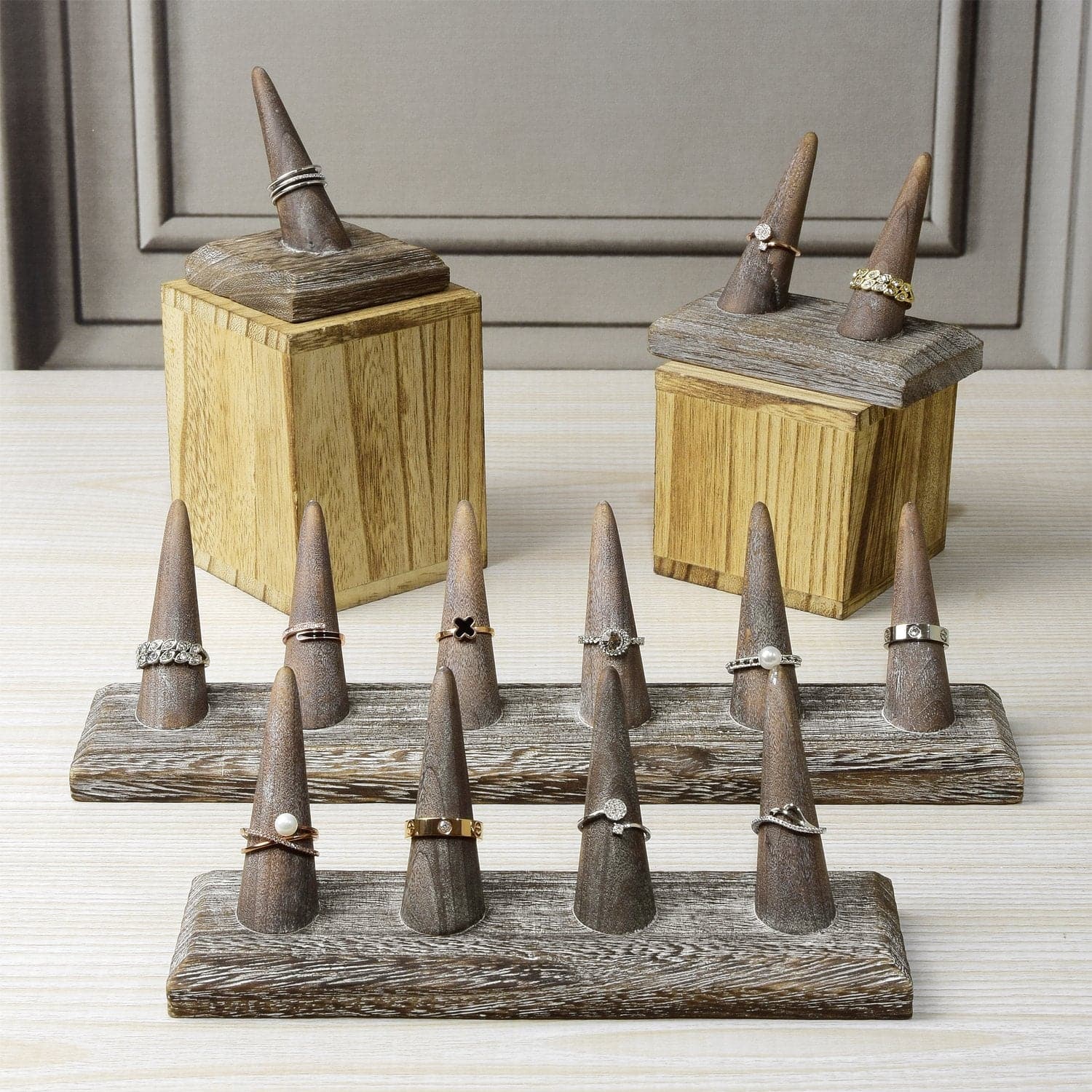 #WDT326Rx2-Wooden Finger Ring Holder Stand Jewelry Display for 6 Rings
