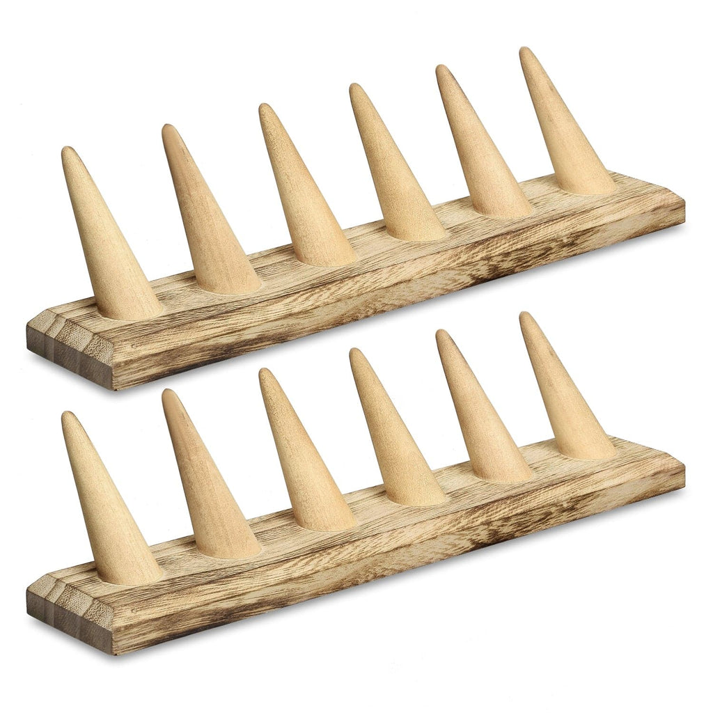 #WDT326Rx2-Wooden Finger Ring Holder Stand Jewelry Display for 6 Rings